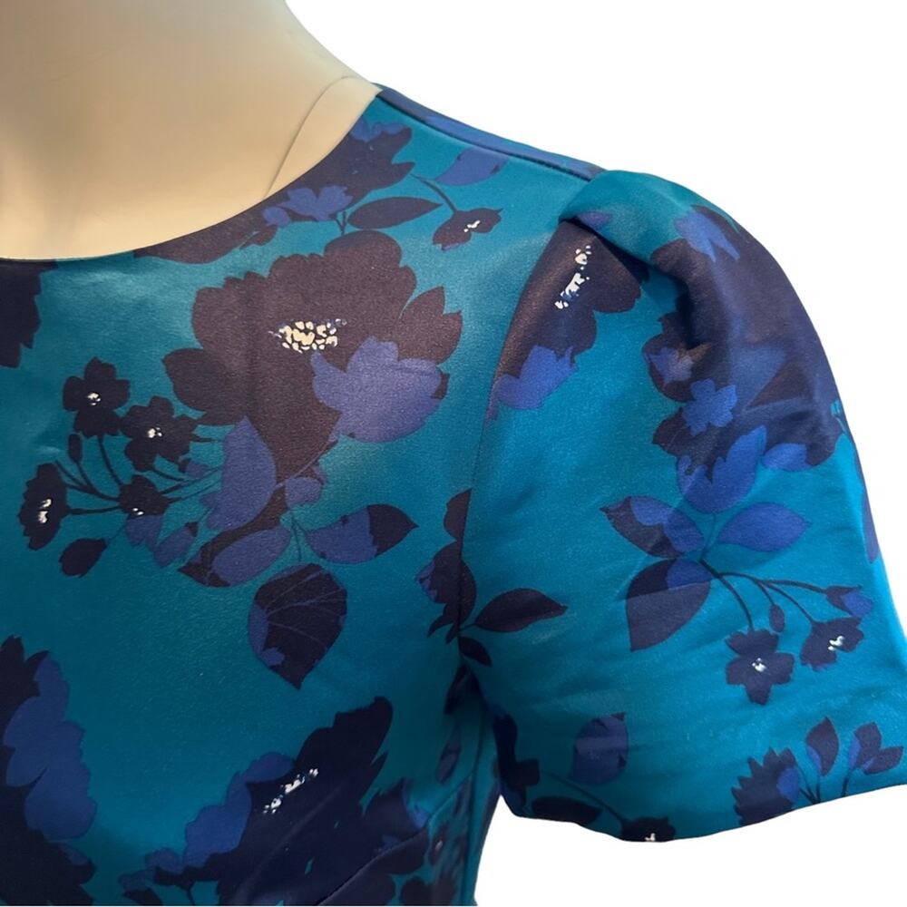 Draper James Teal Floral A-Line Dress Sz 2 - Picture 4 of 10